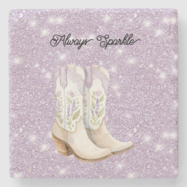 Porta-copo De Pedra Botas de Cowgirl de Lavanda Pistácio com Brilho e