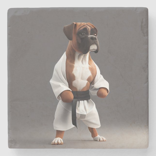 Porta-copo De Pedra Boxer Dog Play Karate, Boxer Dog Karate Player (Frente)