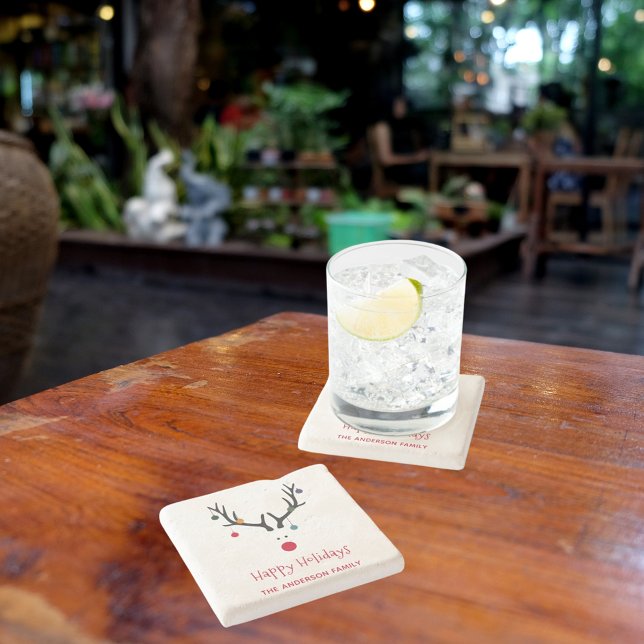 Porta-copo De Pedra Branca de renas engraçadas modernas do Natal (Criador carregado)