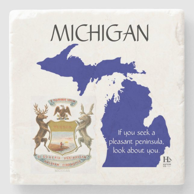Porta-copo De Pedra Brasão e mapa de Michigan (Frente)
