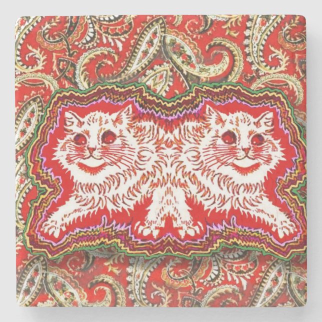Porta-copo De Pedra Bright Psychedelic Red Cats (por Louis Wain) (Frente)