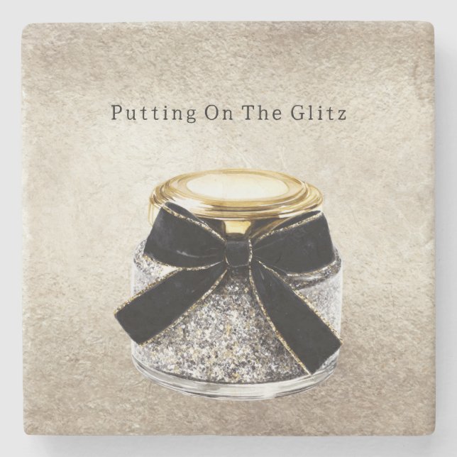 Porta-copo De Pedra Brilho Prateado Glitzy Glitter (Frente)