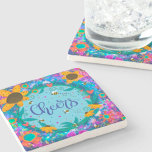 Porta-copo De Pedra Brincadeiras Floral Whimsical Bumblebee<br><div class="desc">Um suplemento divertido para a sua reunião. Na moda e animado porta copos de abelhão e design floral. Veja mais designs nas coleções de portas copos. Muitas opções personalizáveis.</div>