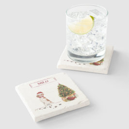 Porta-copo De Pedra Brittany Engraçado Cão de Natal e Árvore