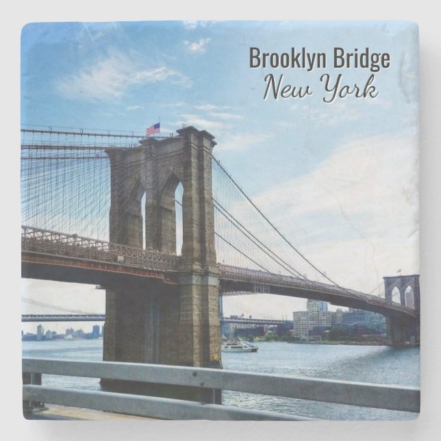 Porta-copo De Pedra Brooklyn Bridge New York Souvenir Stone Coaster (Frente)