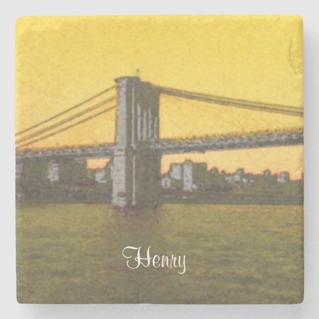 Porta-copo De Pedra Brooklyn Bridge NYC Yellow 4Henry (Name) (Frente)