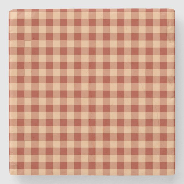 Porta-copo De Pedra Brown Checkered Gingham Pattern (Frente)