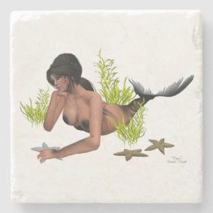 Porta-copo De Pedra Brunette Mermaid com Porta copos de Stone de Starf
