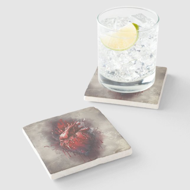 Porta-copo De Pedra Bruxaria | Coração com Derrame Sangrento Vermelho  (Lateral)