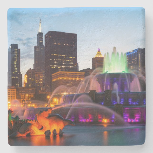 Porta-copo De Pedra Buckingham Fountain Lit À Noite (Frente)