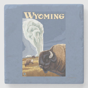 Porta-copo De Pedra Búfalo pelo poster fiel velho das viagens vintage