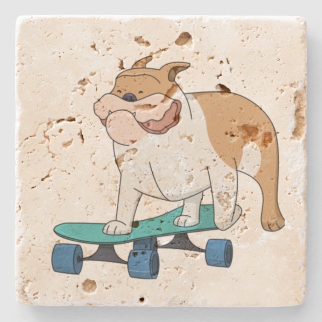Porta-copo De Pedra buldogue de skate (Frente)
