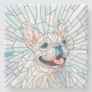 Porta-copo De Pedra Bulldog Francês - Frenchie - mosaico pastel