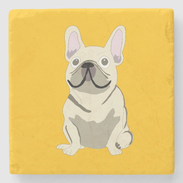 Porta-copo De Pedra Bulldogue Francês Creme (Frente)