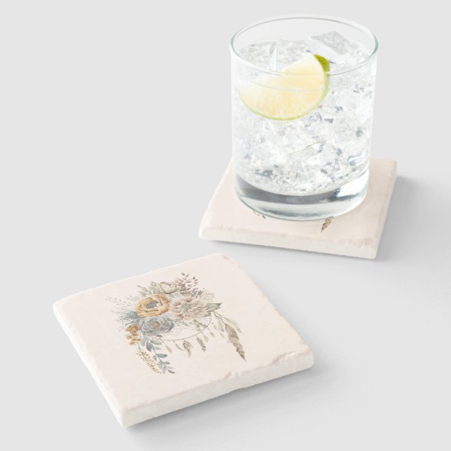 Porta-copo De Pedra Buquê Boho Flower e Dreamcatcher (Lateral)