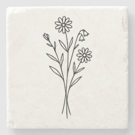 Porta-copo De Pedra Buquê Botânico de Flores Silvestres Minimalista em