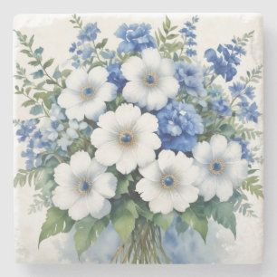 Porta-copo De Pedra Buquê de Flores Elegante Aquarela