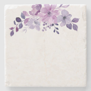 Porta-copo De Pedra Buquê de flores roxas em aquarela