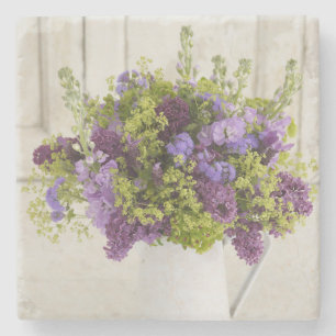 Porta-copo De Pedra Buquê floral roxo e verde bonito