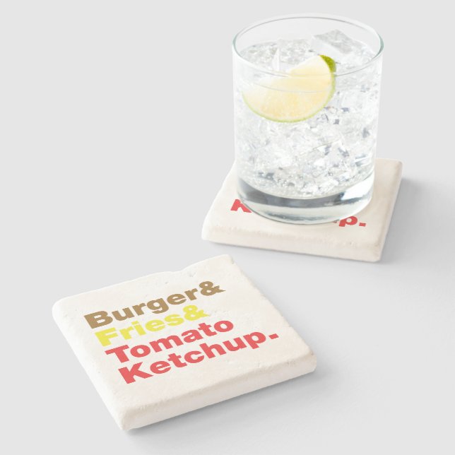 Porta-copo De Pedra Burger & Fries & Tomato Ketchup. (Lateral)