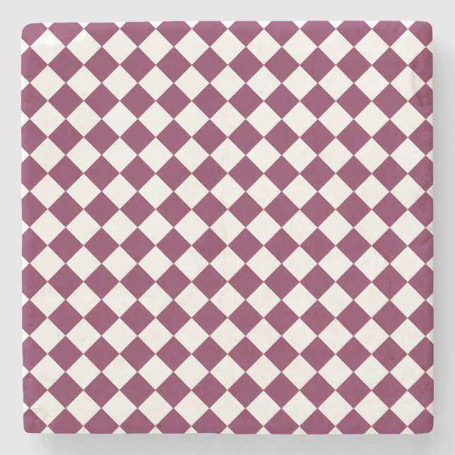 Porta-copo De Pedra Burgundy White Checker Diamond Pattern (Frente)