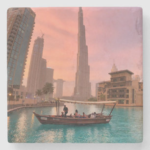 Porta-copo De Pedra Burj Khalifa Boat Lake Cityscape