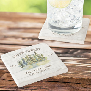 Porta-copo De Pedra Cabana Lodge Aquarela Verde Nebuloso Vintage Flore