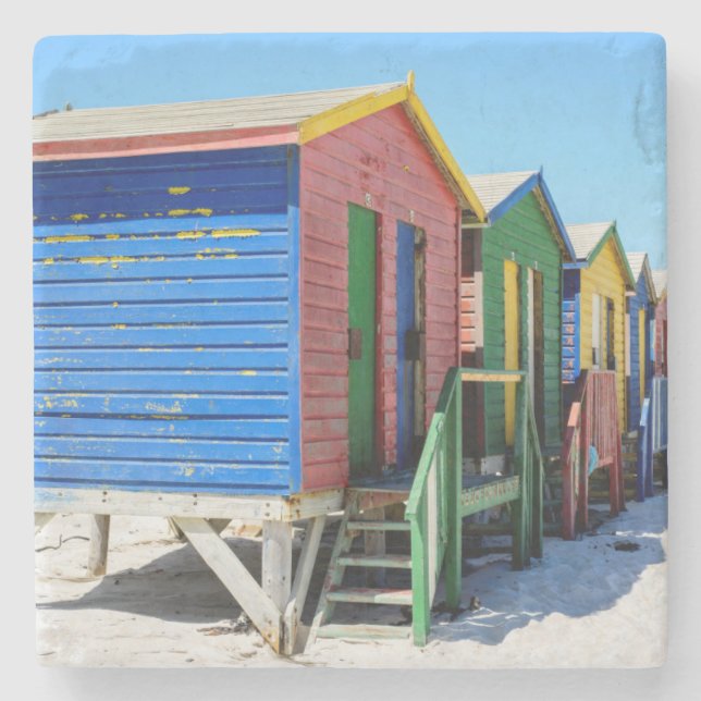 Porta-copo De Pedra Cabanas coloridas da praia (Frente)