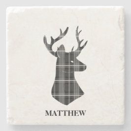 Porta-copo De Pedra Cabeça do veado na xadrez preto e branco