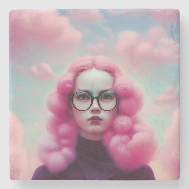 Porta-copo De Pedra Cabelo Rosa Sério (Frente)