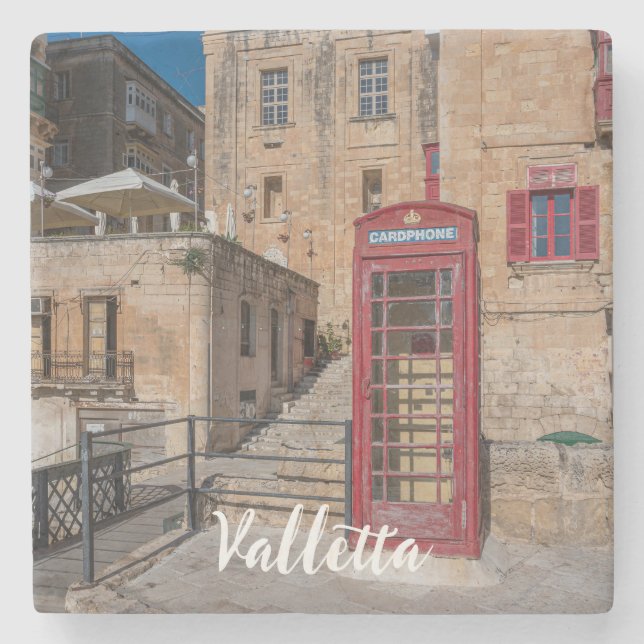 Porta-copo De Pedra Cabine telefônica vermelha em La Valetta Malta (Frente)