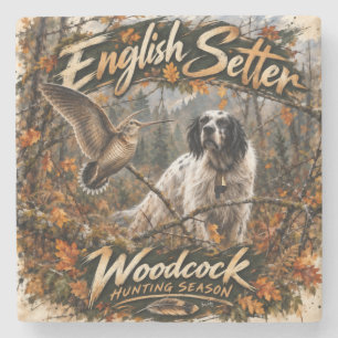 Porta-copo De Pedra Caça à Galinhola com English Setter, Arte