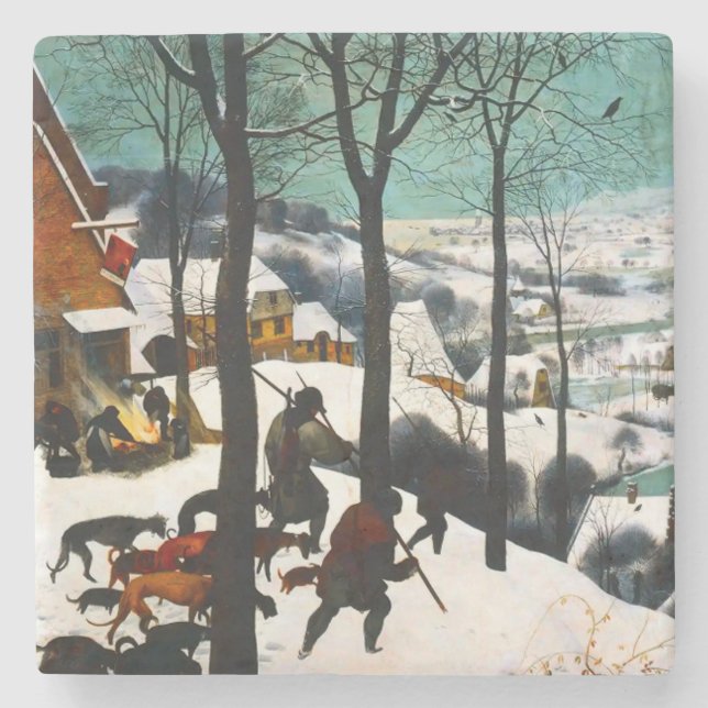 Porta-copo De Pedra Caçadores na Paisagem da Neve Pieter Bruegel (Frente)