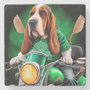 Porta-copo De Pedra Cachorro Basset Hound dirigindo bicicleta Dia de S