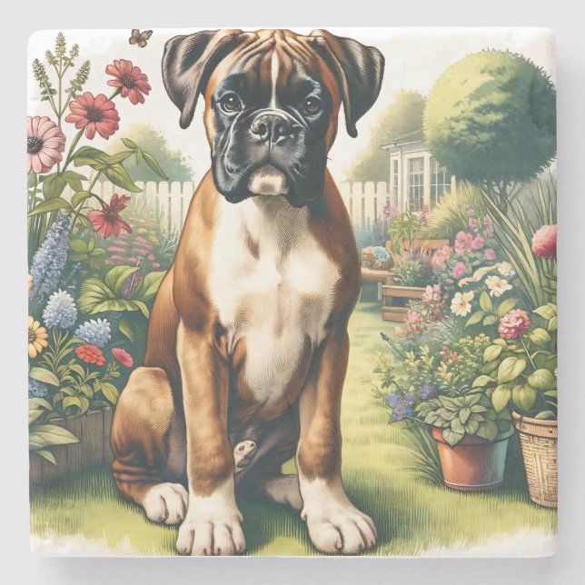 Porta-copo De Pedra Cachorro-Boxinho (Frente)