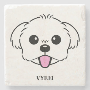 Porta-copo De Pedra Cachorro Branco Bichon Cachorro Esticando A Língua