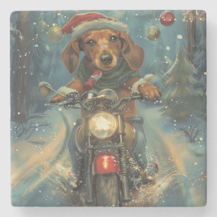 Porta-copo De Pedra Cachorro Dachshund Pilotando Moto Natal
