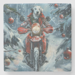Porta-copo De Pedra Cachorro Dálmata Pilotando Moto Natal