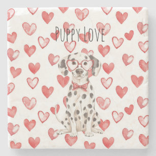 Porta-copo De Pedra Cachorro Dalmata Preto Branco Gravata Corações Ver