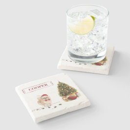 Porta-copo De Pedra Cachorro de Natal Engraçado Pomeraniano com Árvore