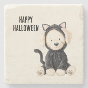 Porta-copo De Pedra Cachorro em Fantasia de Gato no Halloween