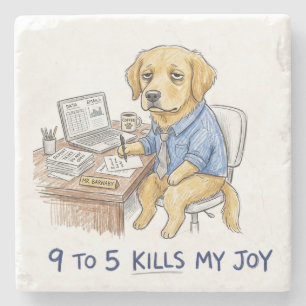 Porta-copo De Pedra Cachorro Golden Retriever Engraçado 9 a 5 Mata Min