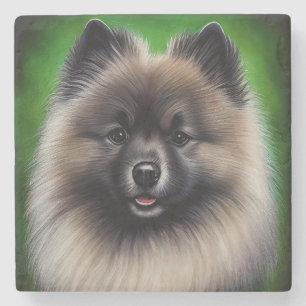 Porta-copo De Pedra Cachorro Keeshond na Rua.