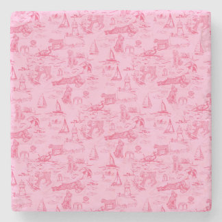 Porta-copo De Pedra Cachorro Marinho Toile Rosa