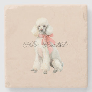 Porta-copo De Pedra Cachorro Poodle Branco Olá Bonito