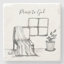 Cadeira de meditação junto à janela com planta e c