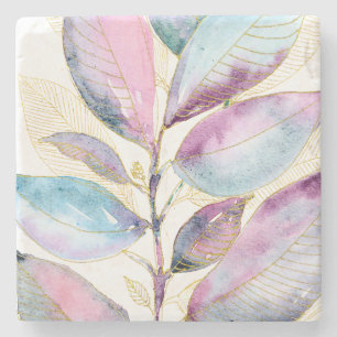 Porta-copo De Pedra Caderno Espiral de Folhas Botânicas em Aquarela Pa