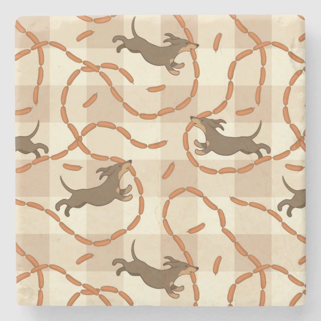 Porta-copo De Pedra cães afortunados com fundo das salsichas (Frente)