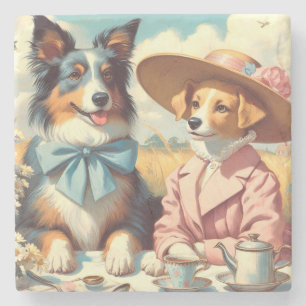 Porta-copo De Pedra Cães de Amor Retroativo Pintura a óleo
