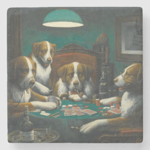 Porta-copo De Pedra Cães São Bernardo Jogando Poker
